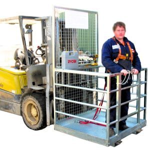 Forklift man cage in use