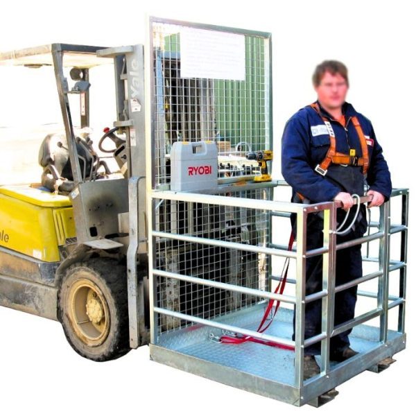 Forklift man cage in use
