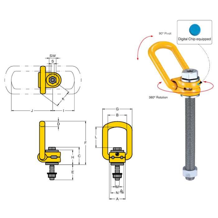 Yoke Grade 100 Swivel Lifting Point Long Bolt Handling Equipment  Canterbury